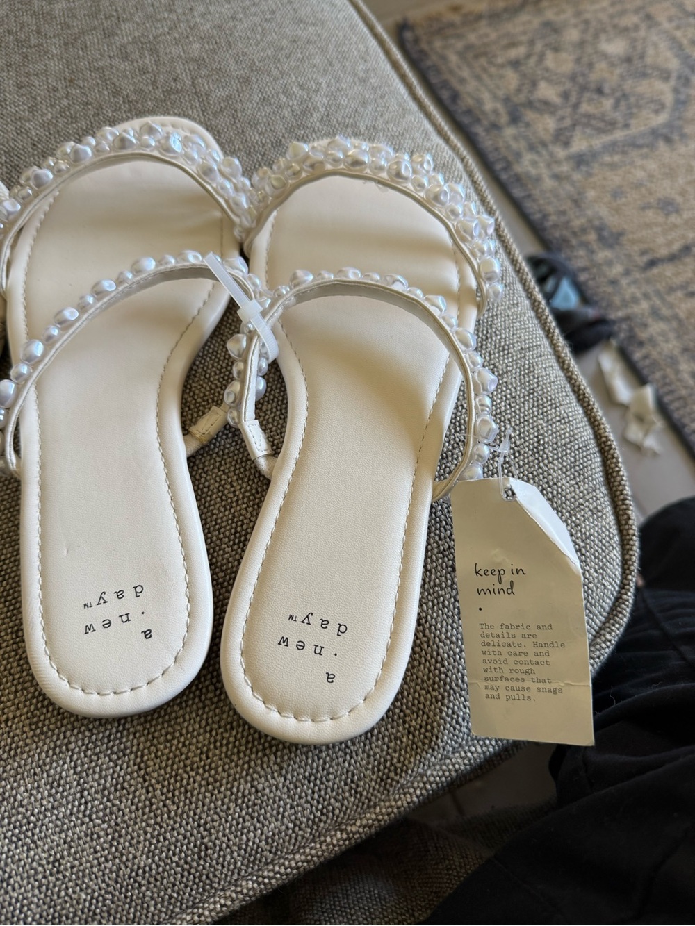 a new day White Pearl-Trim Slide Sandals